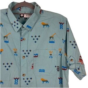 Lifted Research Group LRG Short Sleeve Teal‎ Button Safari Camp Shirt Men's Med